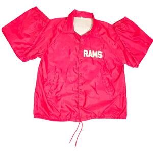 Vtg 70s Rams Button-Up Jacket Windbreaker Lined Padded Collegiate Sports Red USA